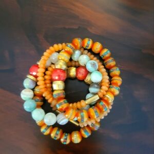 Colorful beaded natural stone bracelet set